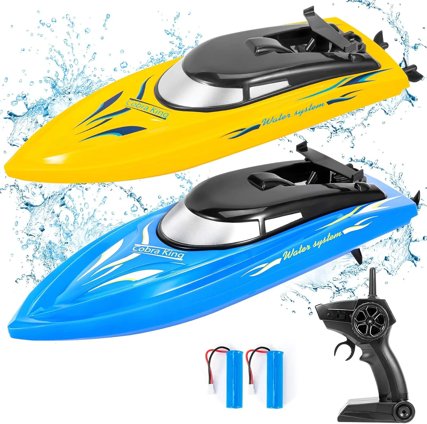 - 10km/h 2.4G Remote Control Boats for Kids soda fee cry projection Thailand and Adults$ Fast RC Boats with 4 Rechargeable Batteries (Blue Yellow) 2-Pack High-Speed RC Boats for Pools and Lakes 