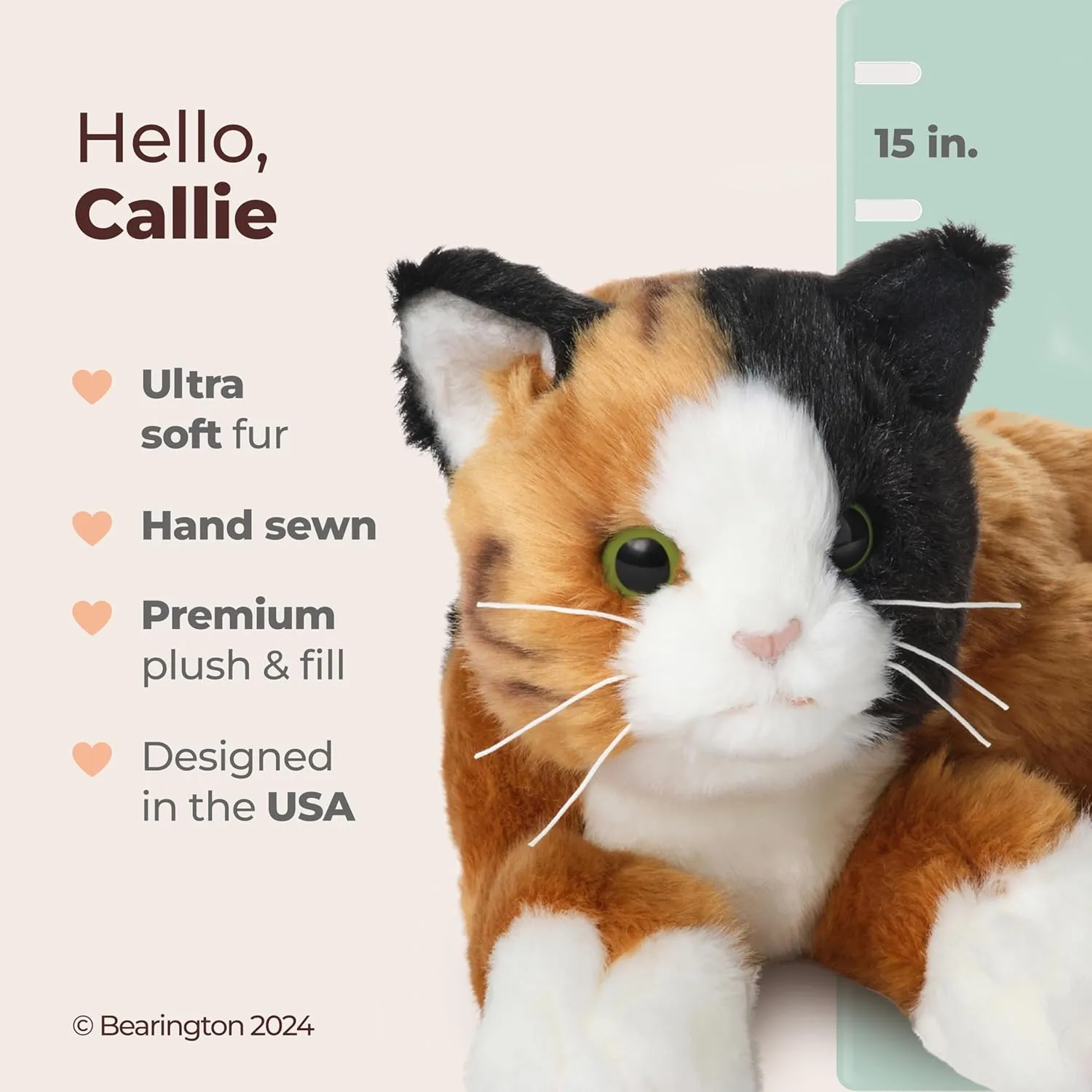 - Cat Stuffed Animal - Plushies Bearington Collection Callie Cat 15-Inch Calico Plush Toy - quaint craze Realistic Stuffed Feline for Kids 