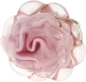 - Handmade in Italy Venice Murano Glass Rose Flower Ring - 1 Inch Adjustable Size in Rose Pink - Blown Murano Glass Ring chronicle for Women 