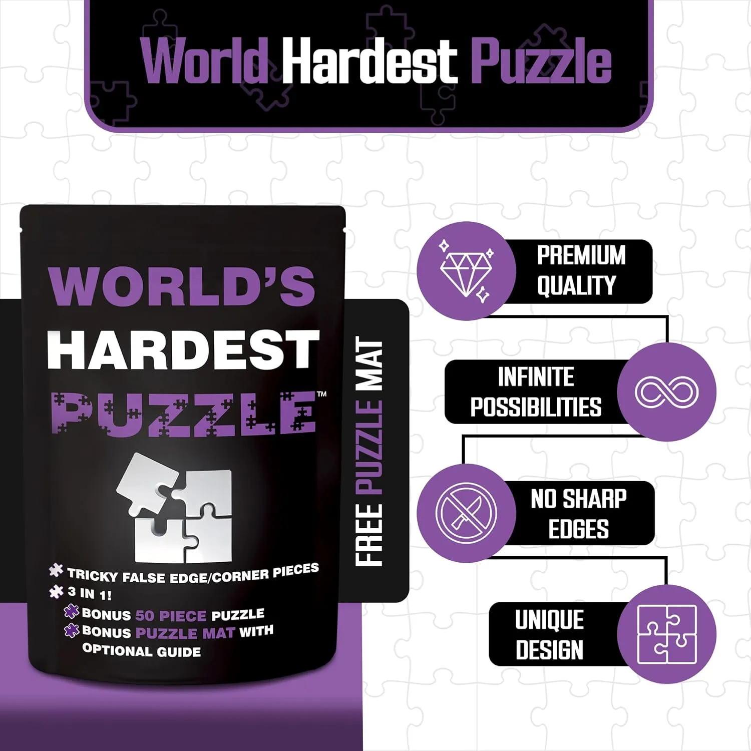 - Hard Acrylic w/False Edges & Corners - Free Mat   Bonus 50pc Jigsaw - Cool Unique Gift - 200 Pieces World's Hardest Puzzle separable tariff ? - Clear Impossible Puzzle for Adults - Funny$ Difficult$ & Challenging 