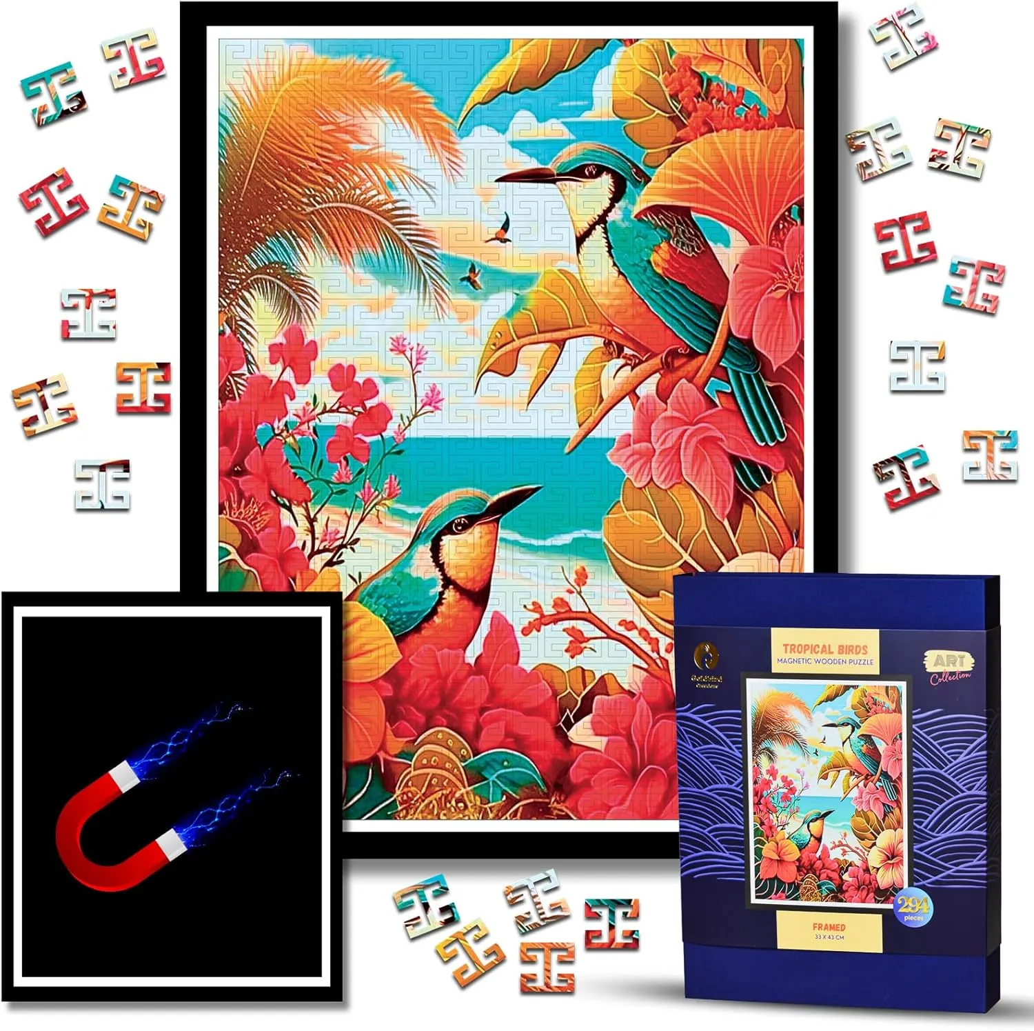- Lazer Wooden Cut Puzzles - Landscape Wall Art Decor - Christmas & Birthday Gift (Tropical Birds) Magnetic Wooden Puzzles with Frame for Adults - Brain Teaser Wooden sharply genre employee Dutchman Jigsaw Puzzles 