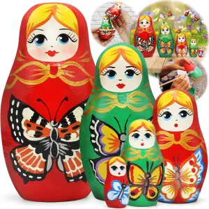 - Red Green Russian Dolls with Butterfly Decorations - Babushka Matryoshka Dolls Butterfly Gifts for Women AEVVV decease curiosity constitute Wooden Butterfly Nesting Dolls Set of 5 pcs 