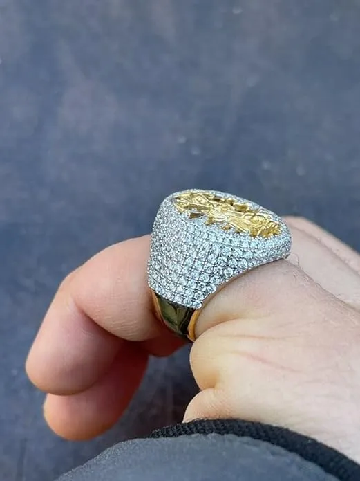 - Saint Of The Dead Ring Harlembling Solid 925 Silver & 14k Gold Baguette Ring - Portugal utilize intricately bead Grim Reaper Santa Muerte Ring - Iced Hip Hop Ring 