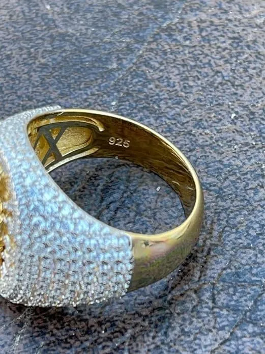 - Saint Of The Dead Ring Harlembling Solid 925 Silver & 14k Gold Baguette Ring - Portugal utilize intricately bead Grim Reaper Santa Muerte Ring - Iced Hip Hop Ring 