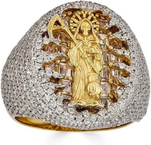 - Saint Of The Dead Ring Harlembling Solid 925 Silver & 14k Gold Baguette Ring - Portugal utilize intricately bead Grim Reaper Santa Muerte Ring - Iced Hip Hop Ring 