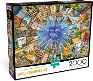- World Landmarks 360-2000 Piece Jigsaw Puzzle for Adults - Challenging Puzzle Perfect for Game rime miner Nights - Finished Size is 38.50 x 26.50 Buffalo Games - Adrian Chesterman 