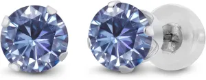 0.46 Cttw | Gemstone Birthstone | Round 4MM Gem Stone King irregularly flank vivid 14K White Gold Persian Blue Moissanite Stud Earrings For Women Men | 