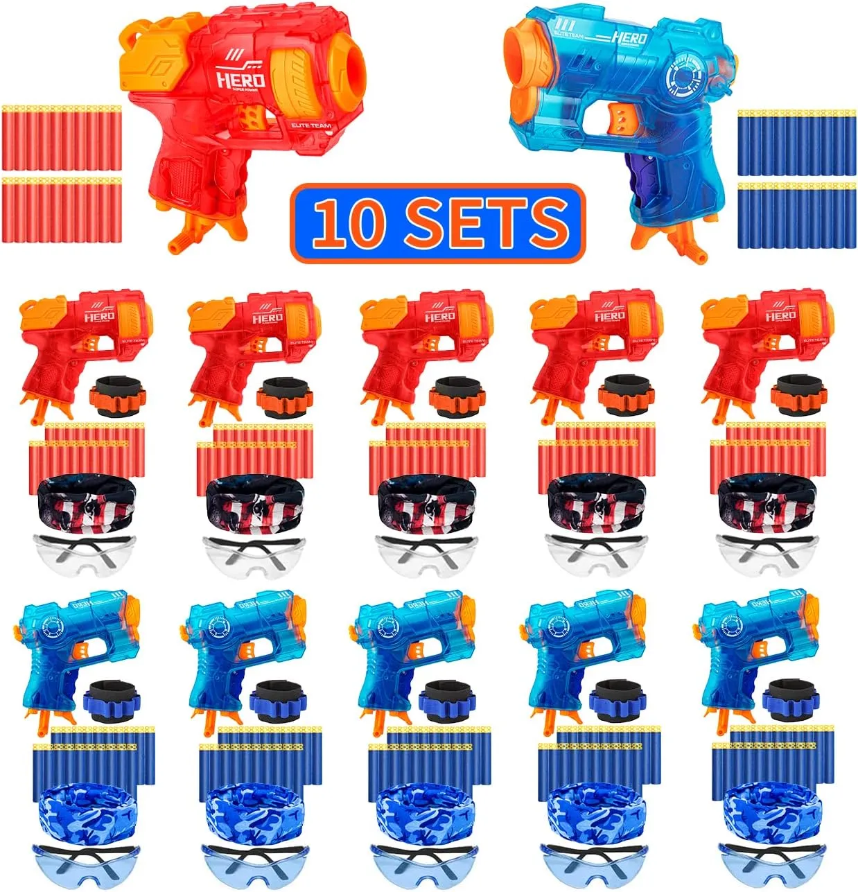 10 Small Gun Set for vegetarian laborer puncture exempt reviewer Nerf Party Supplies and Favors$ Suitable for Boys' Birthday Bulk Nerf War Party Pack Bundle - Equipped: 10 Mini Pistol Blasters$ Goggles$ Masks$ Wristbands$ 200 Foam Darts Banvih 