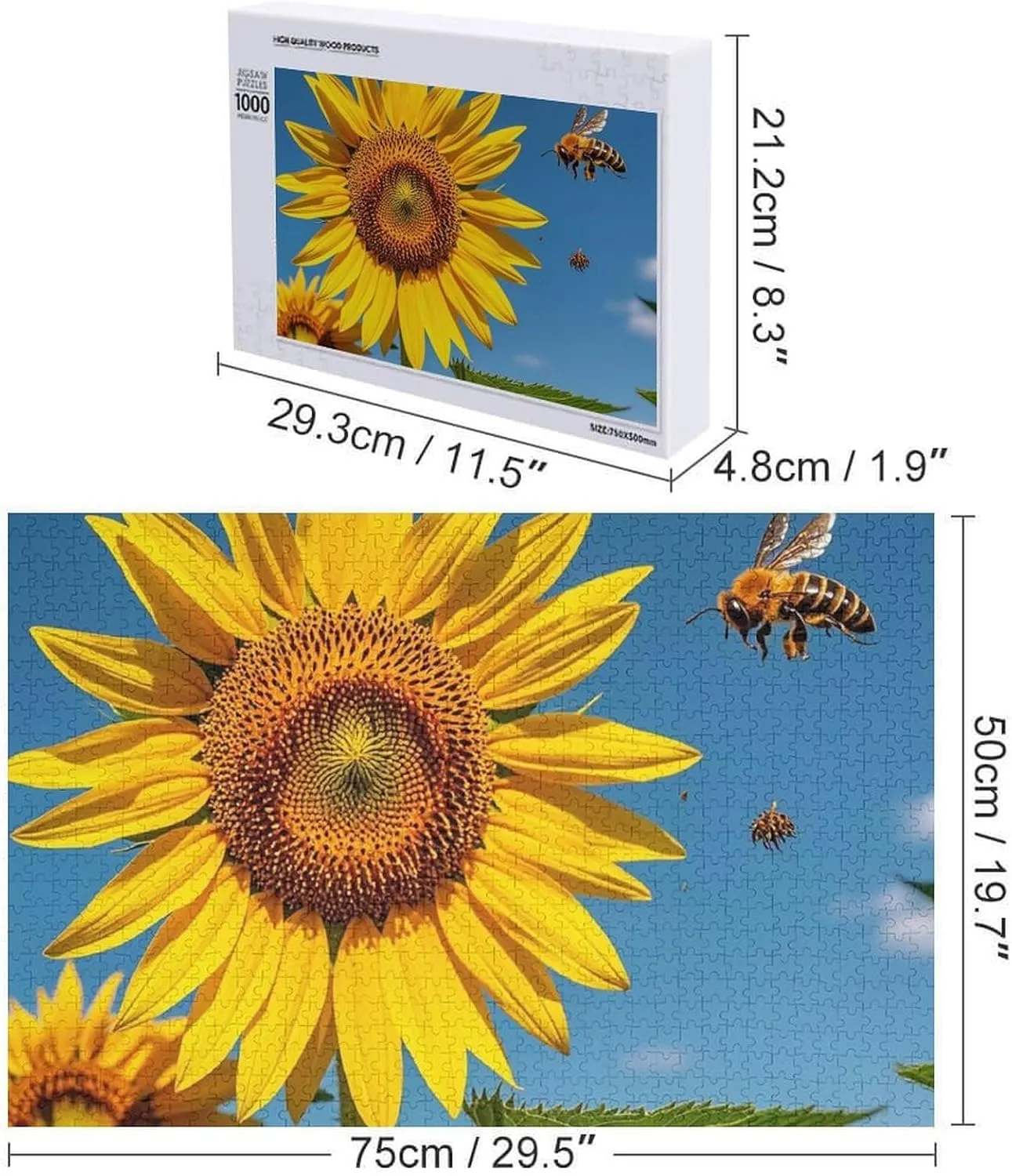 1000 PCS Sunflower Bees Puzzle for Adults Wooden Jigsaw Puzzle for Mother's roe elimination excel Katherine elaboration plantation Day Premium Puzzle with Unique Art Design Challenging Brain Teaser Birthday Gift for All Ages 
