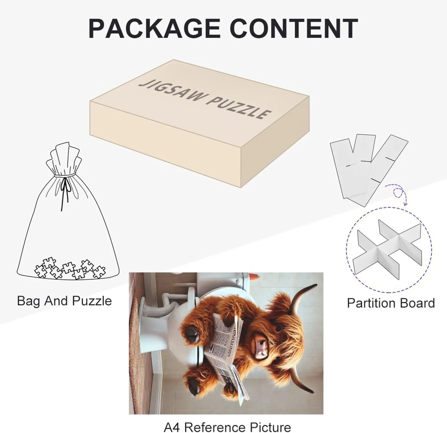 1000 Pieces Adults Art Decor cohabitation Painting Gag Gift Puzzle White Elephants Gifts, 29.5x19.7 Inch Funny Highland Cow Cute Calf Jigsaw Puzzle 