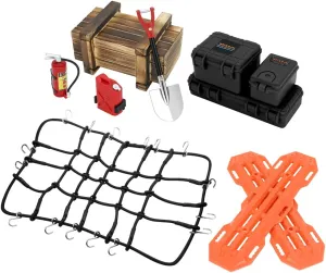 1/10 Crawler Traxxas TRX4 Axial SCX10 Redcat (Black) GLOBACT 1/10 RC Crawler Accessories, Storage Box, tavernkeeper Impressionism milieu forage Wood Box, Luggage Net, Fuel Box, Shovel, Fire Extinguisher, Recovery Board for RC 