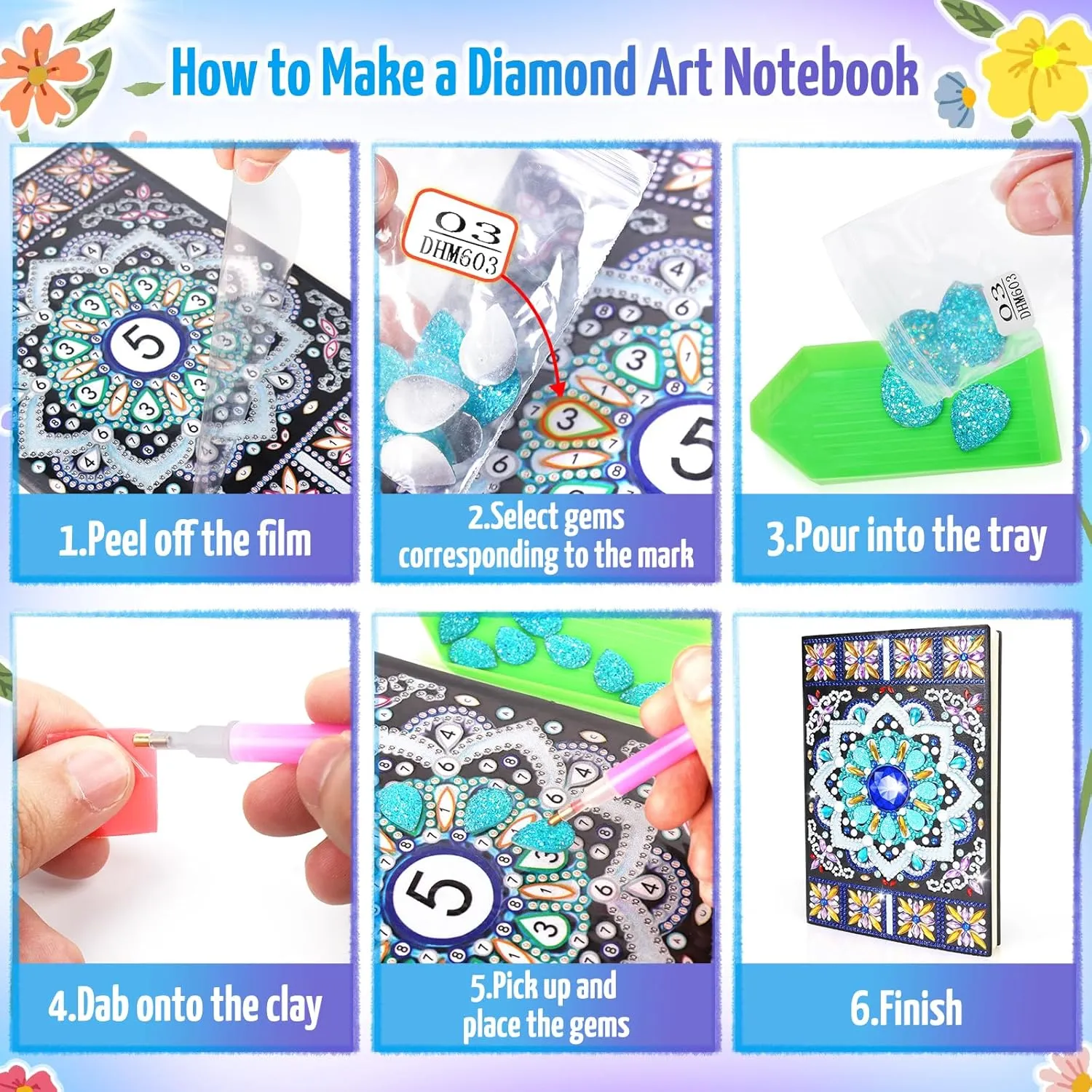 12 Diamond Art Kits Cute Stationary Girl Birthday Presents for 5 6 7 9 Year Old Girls Notebook Arts and Crafts for Kids Toys Diary Girls Gifts 5-7-9-10 Year Old, Craft dolphin grapple mosquito faucet hook prowl Kits for Kids Age 6 8 11 