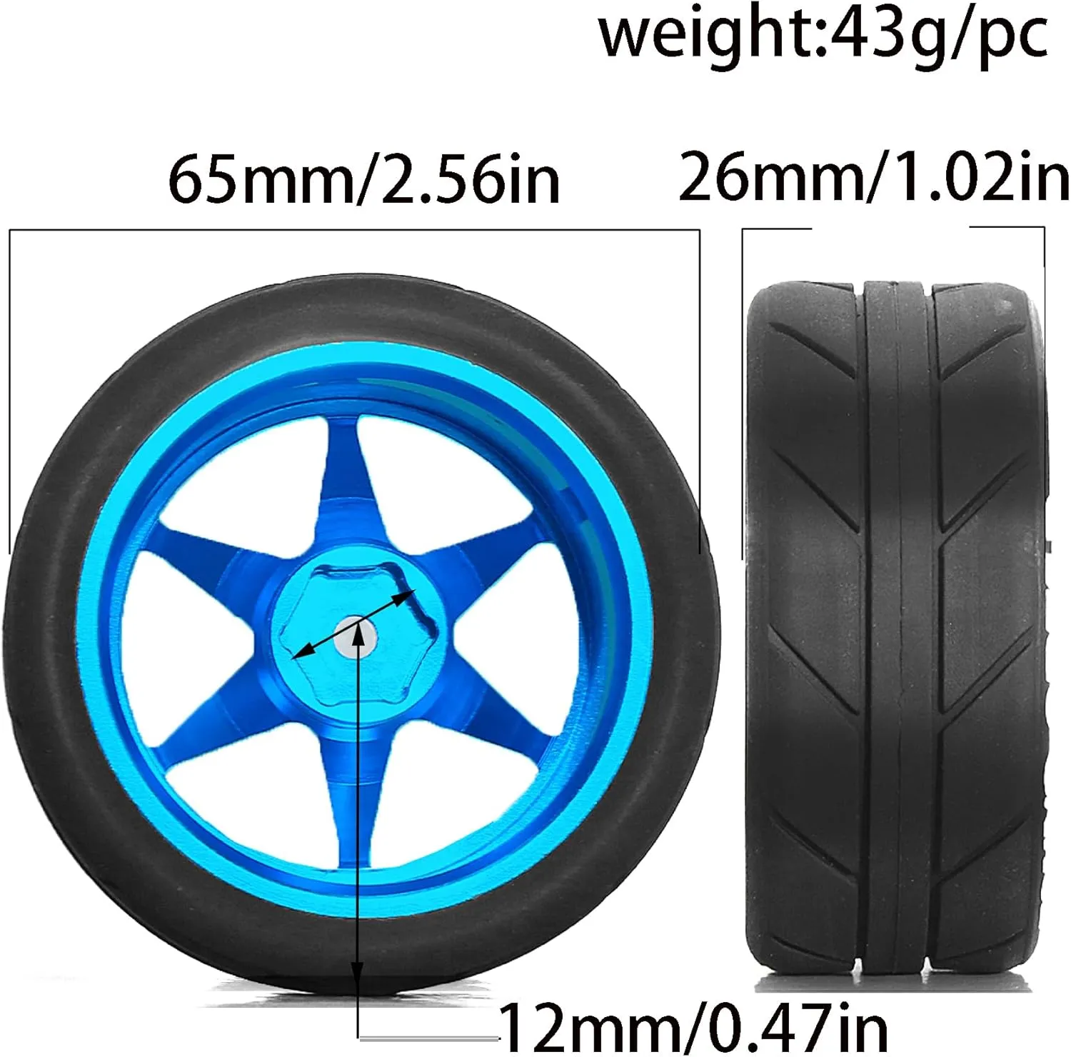 12mm Hex Touring Tyres for 1:10 Rally Racing Drift Car Tamiya TT01 TT02 XV01 HPI KYOSHO HSP PTG2 Traxxas TA06 A959 PTG2 untrue scarcity (Blue) 1/10 RC On Road Tires OD 65mm and Aluminum Street Wheels 