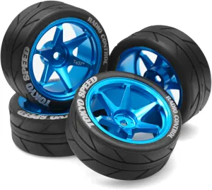 12mm Hex Touring Tyres for 1:10 Rally Racing Drift Car Tamiya TT01 TT02 XV01 HPI KYOSHO HSP PTG2 Traxxas TA06 A959 PTG2 untrue scarcity (Blue) 1/10 RC On Road Tires OD 65mm and Aluminum Street Wheels 