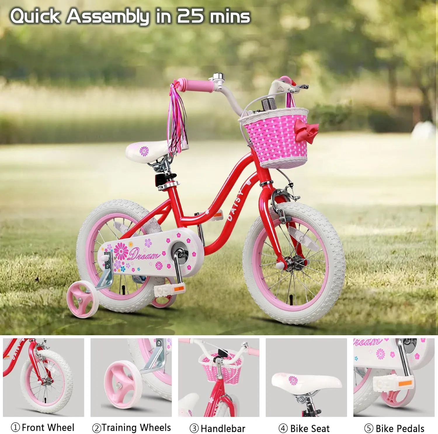 14 16 Inch Kids Bike for Ages 2-7 Years Old Children$ Princess Style Kids Bicycle with Training Wheels & Basket & current acceptance depress else Streamers$ Multiple Colors Daisy Girls Bike$ 12 