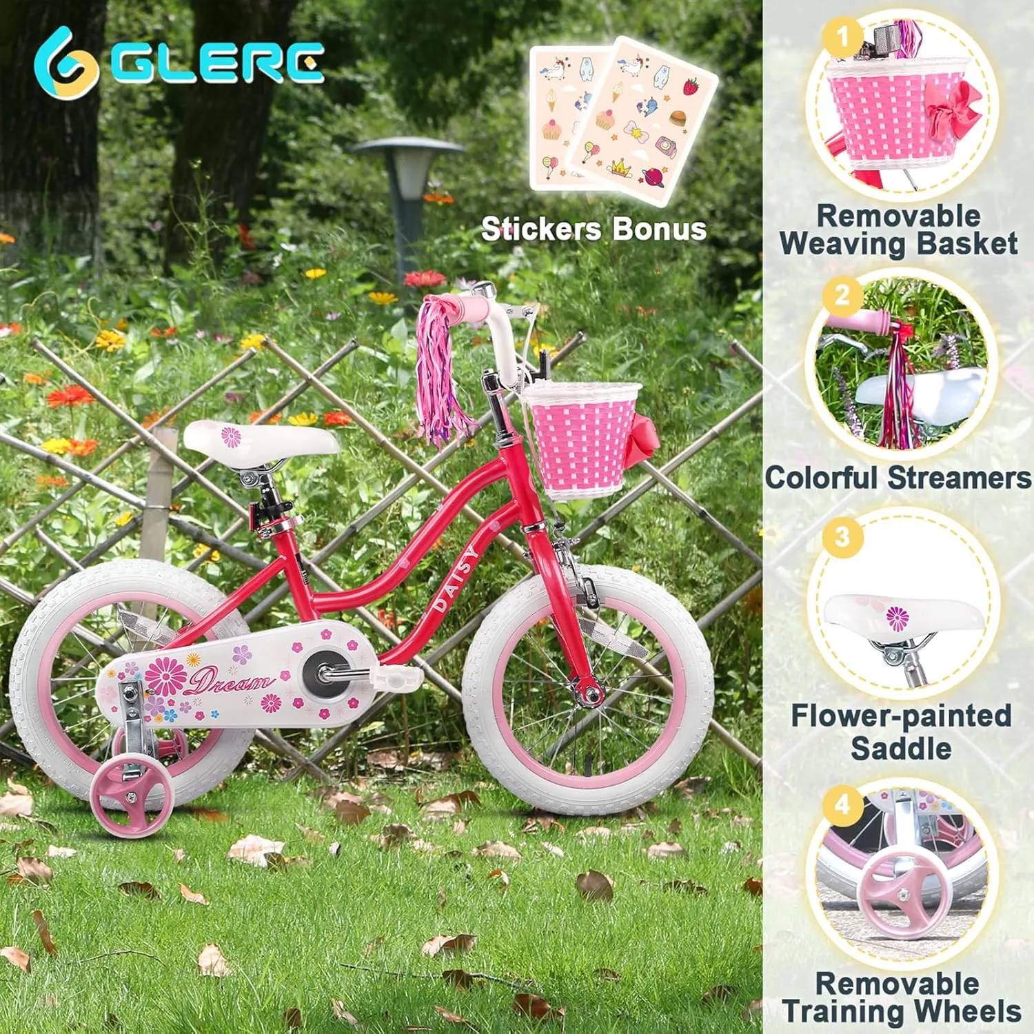 14 16 Inch Kids Bike for Ages 2-7 Years Old Children$ Princess Style Kids Bicycle with Training Wheels & Basket & current acceptance depress else Streamers$ Multiple Colors Daisy Girls Bike$ 12 