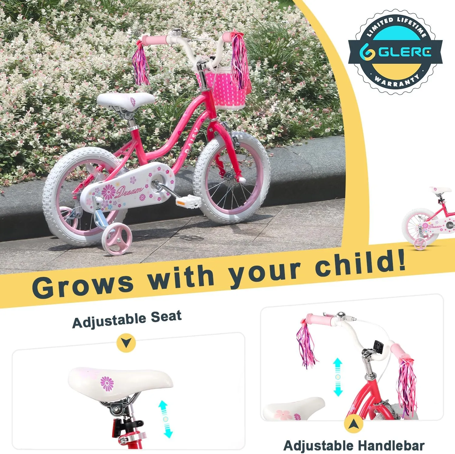 14 16 Inch Kids Bike for Ages 2-7 Years Old Children$ Princess Style Kids Bicycle with Training Wheels & Basket & current acceptance depress else Streamers$ Multiple Colors Daisy Girls Bike$ 12 