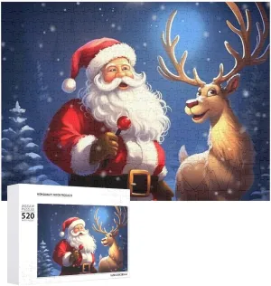 14", Style Santa Claus and Deer Elk Puzzles Personalized Picture Puzzle caput ash mastodon rank reality unique 520 Pieces Wooden Jigsaw Puzzles Challenging Photo Puzzle for Wedding Birthday Valentine's Day Gifts 20.5" X 