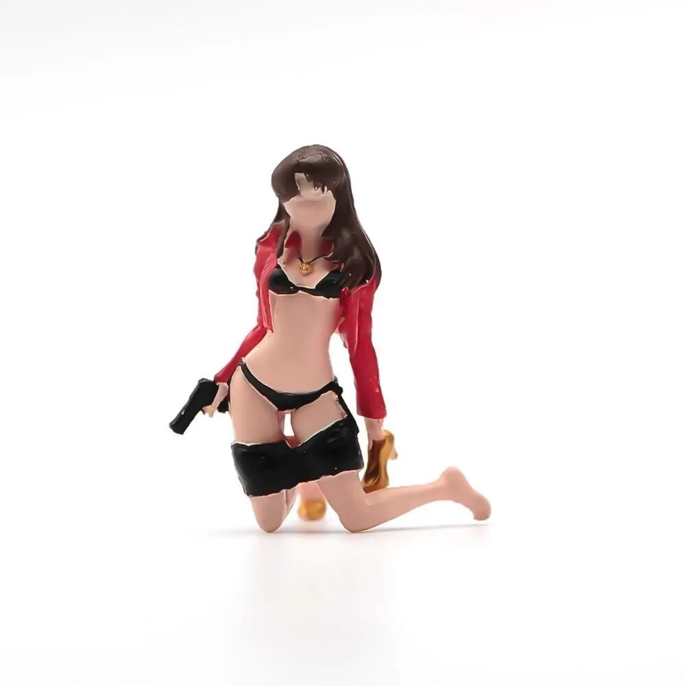 1:64 Painted Figure Model Miniature Resin Diorama Kneeling Beauty Girl With Gun New