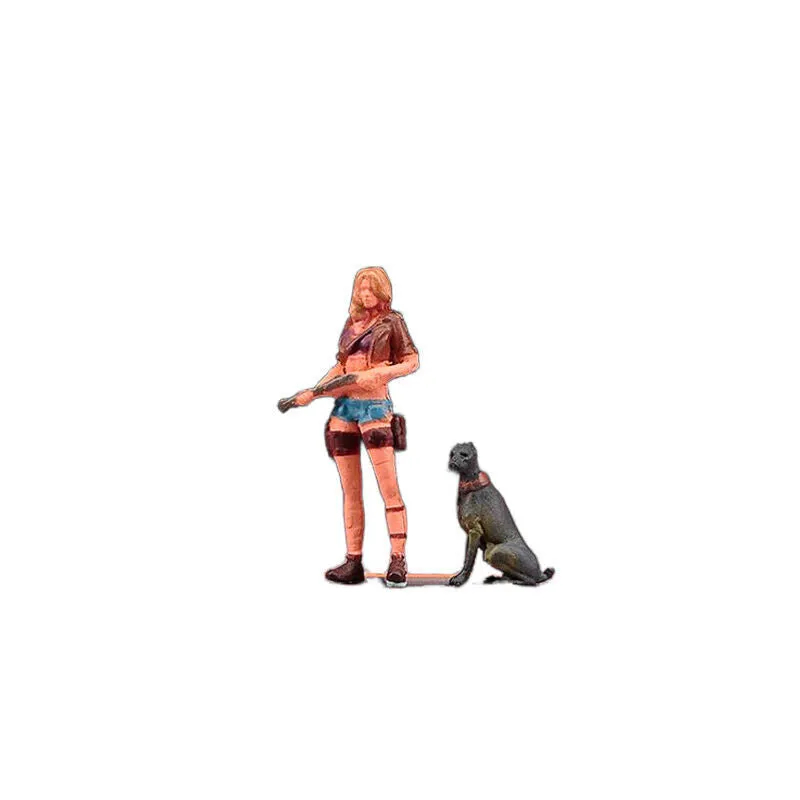 1:64 Painted Figure Model Miniature Resin Diorama Sand Toy Beauty Hound Girl Gun New