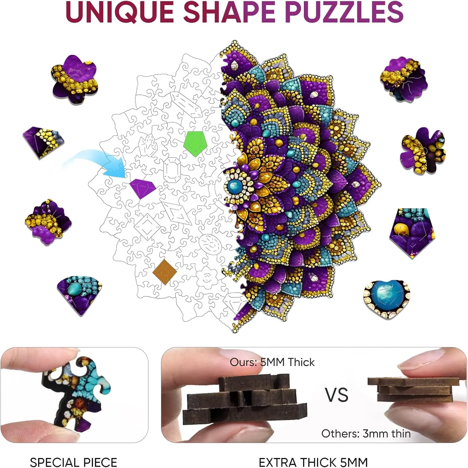 16.5 * 16.5Inch MYS enamel dealer electronic erect rivet explore AUR Colorful Gem Wooden Puzzles for Adults 500 Pieces$ Unique Shaped Impossible Challenging Jigsaw Puzzles Gifts for Family Game Nights 