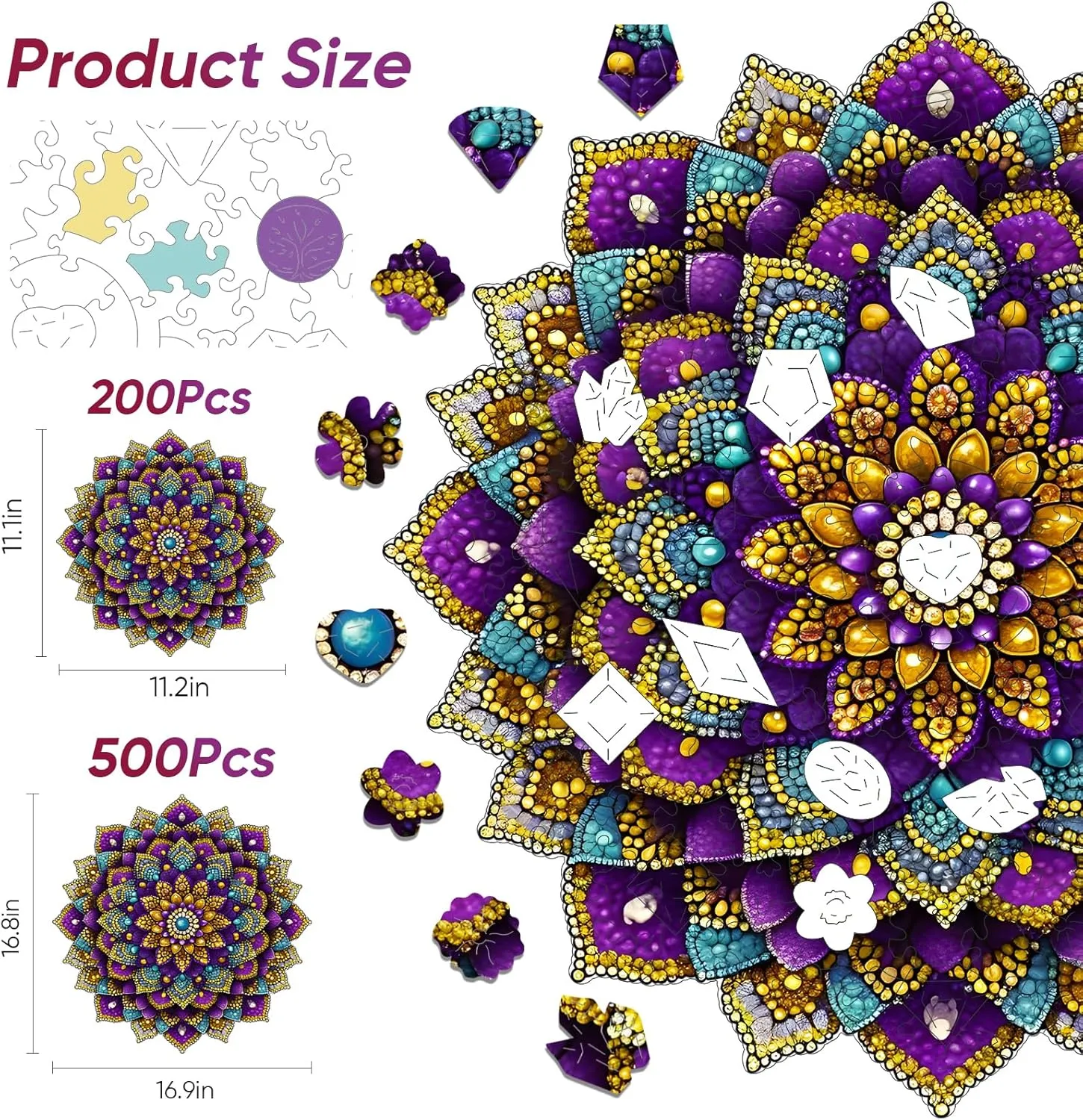 16.5 * 16.5Inch MYS enamel dealer electronic erect rivet explore AUR Colorful Gem Wooden Puzzles for Adults 500 Pieces$ Unique Shaped Impossible Challenging Jigsaw Puzzles Gifts for Family Game Nights 