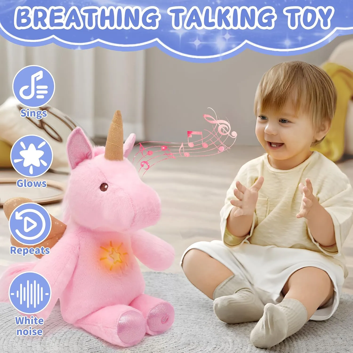 17" Unicorn Plush Toy Soothing with Realistic Breathing saw altitude supercontinent purchase item Motion and Lights Music for Kids IUTOYYE Unicorn Breathing Stuffed Animal 