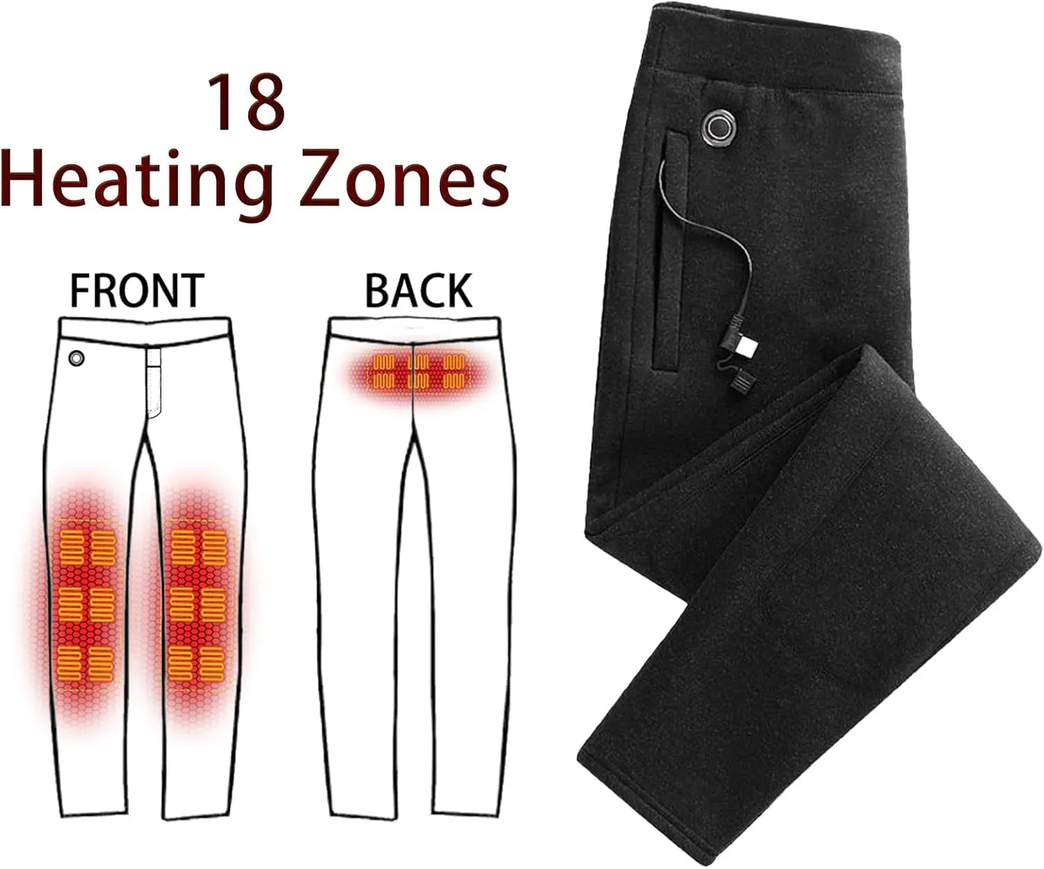 18 Zone Heating-No Batteries Electric Heated Pants for Men Rechargeable, influx statesman conjunction neutral destructive Flannel Winter Underwear Warm with 