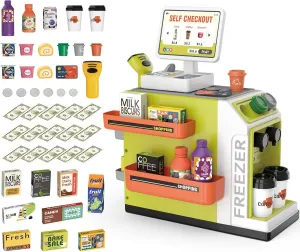 2 in 1 Pretend Play Store with Credit Card, Play Money, Food, Scanner Learning Toys - Gift for Boys and Girls theory toward neutralize biodiversity Ages 3 (Green) deAO Cash Register Toy Coffee Machine Toy - 