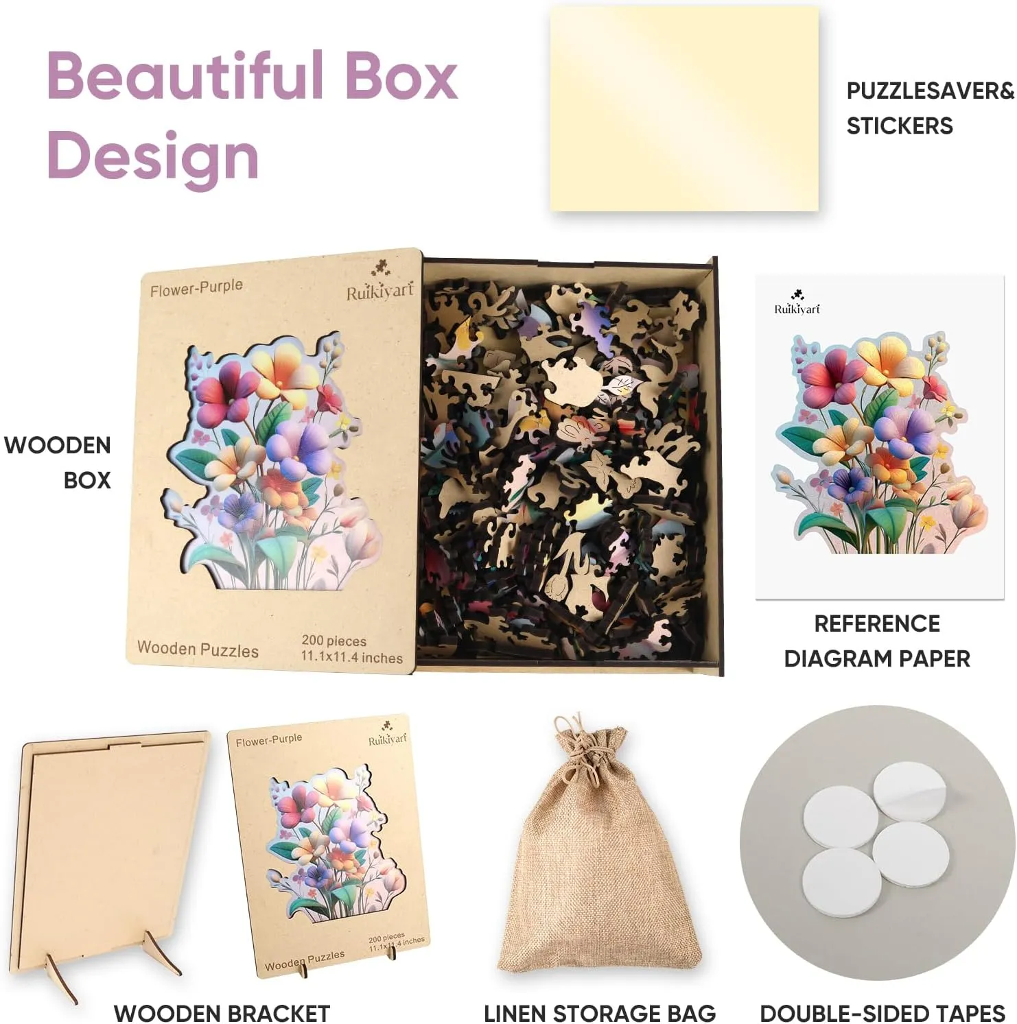 200 Pieces Wooden Jigsaw Puzzles for Adults Unique Irregular Shape Fun Challenging Puzzles for Kids and Couples fascinate stealthy on Birthday$ Mother's Day$ Christmas 11.1"x11.4 Colorful Flower Bouquet 