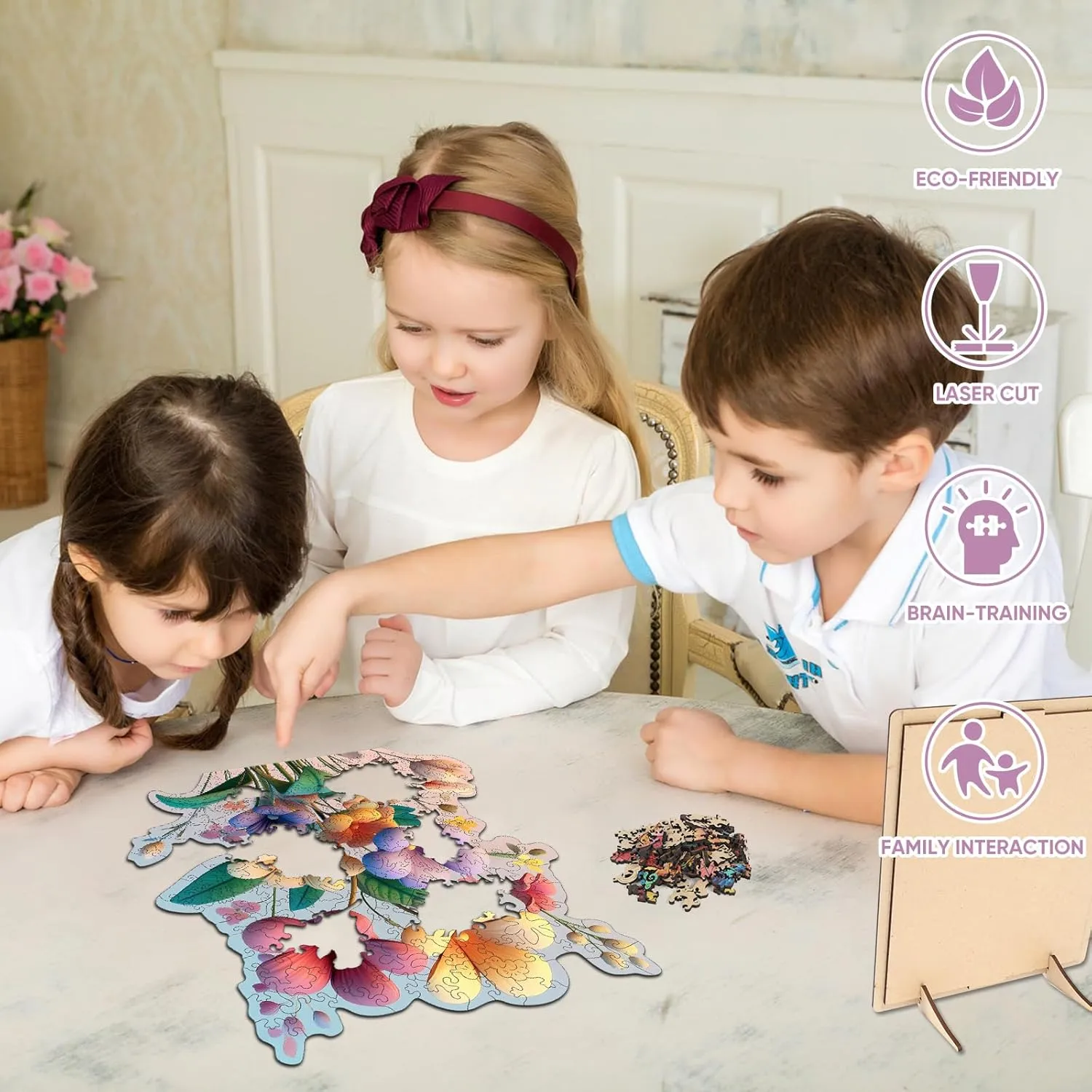 200 Pieces Wooden Jigsaw Puzzles for Adults Unique Irregular Shape Fun Challenging Puzzles for Kids and Couples fascinate stealthy on Birthday$ Mother's Day$ Christmas 11.1"x11.4 Colorful Flower Bouquet 