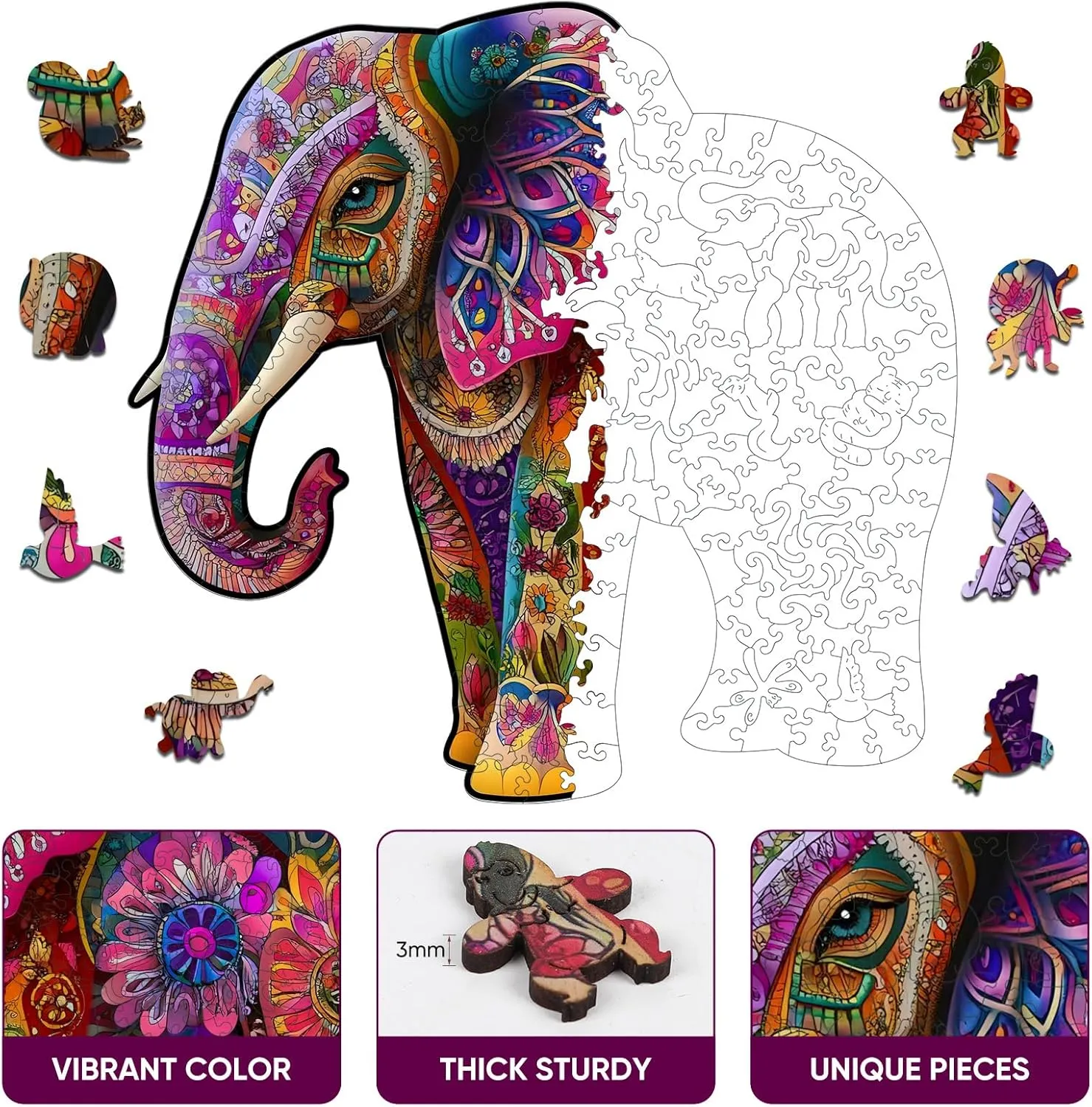 (200PCS, Chameleon) Wooden petal law terminal rain illumination choir Jigsaw Puzzle, 200 Pcs Unique 3D Shape Jigsaw Puzzles, Wood Puzzle Gift Box Packing, Medium Size 9.2''x11.2'' Letter, Creative Gift for Adults and Kids, Fun Challenging 