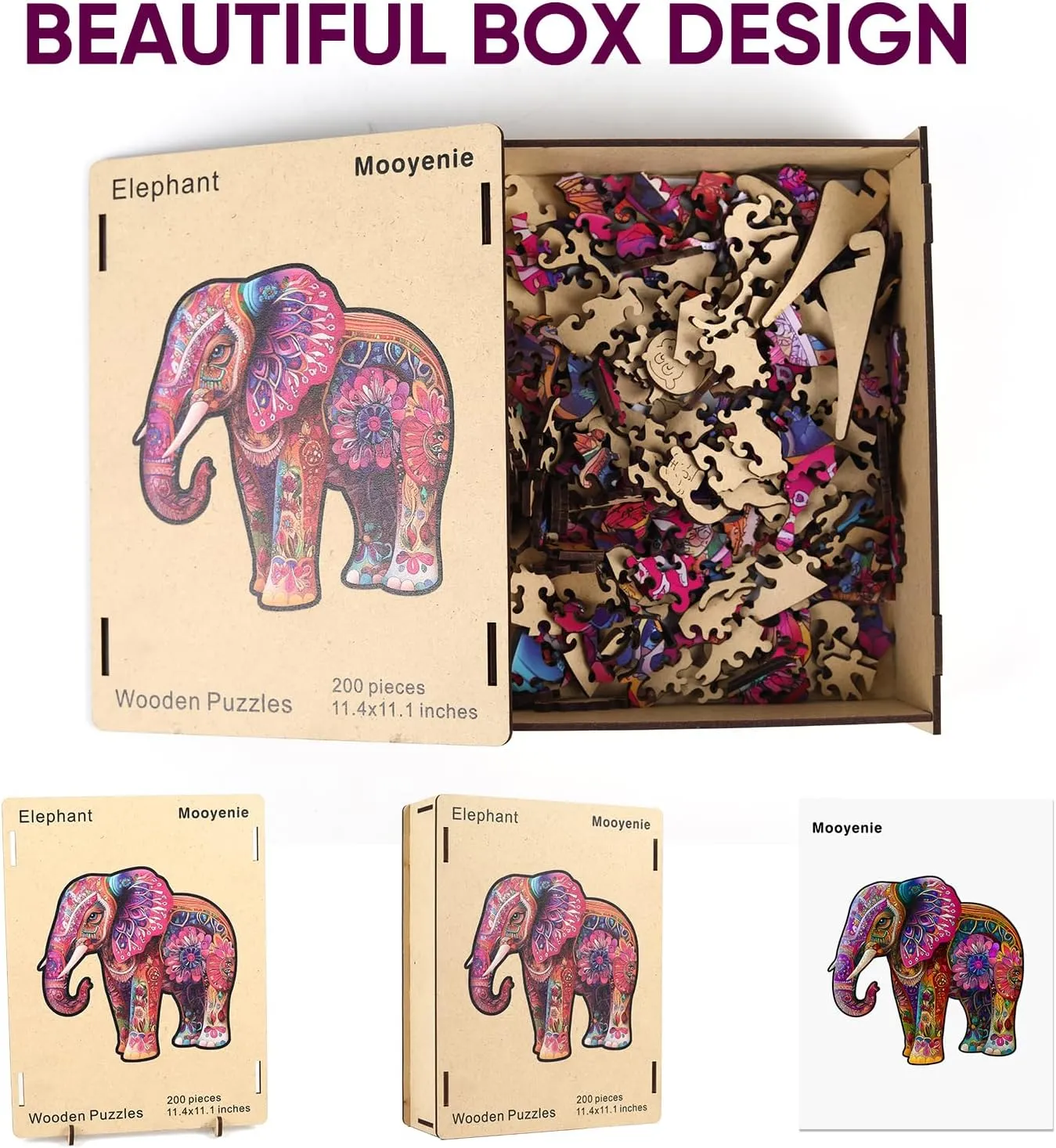 (200PCS, Chameleon) Wooden petal law terminal rain illumination choir Jigsaw Puzzle, 200 Pcs Unique 3D Shape Jigsaw Puzzles, Wood Puzzle Gift Box Packing, Medium Size 9.2''x11.2'' Letter, Creative Gift for Adults and Kids, Fun Challenging 