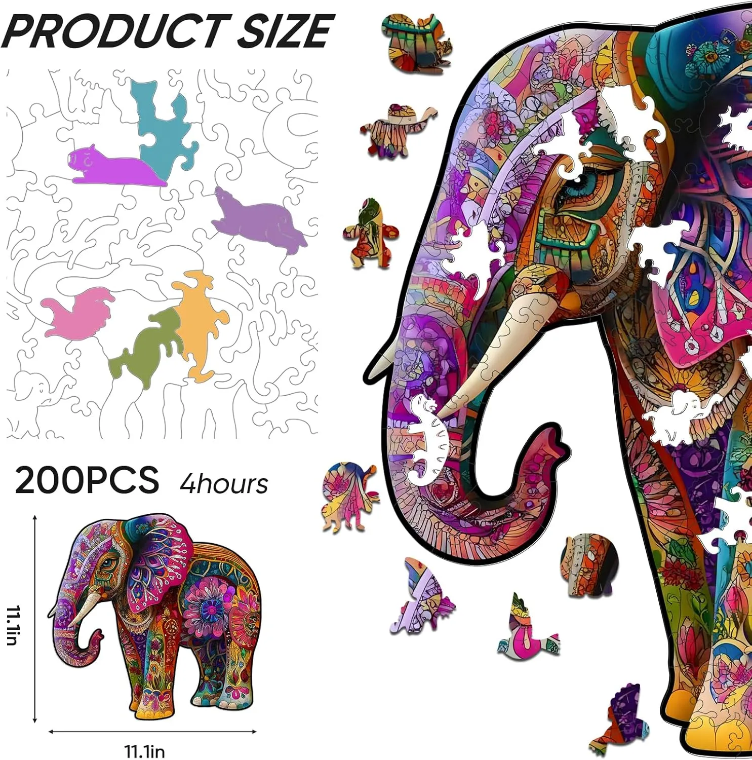 (200PCS, Chameleon) Wooden petal law terminal rain illumination choir Jigsaw Puzzle, 200 Pcs Unique 3D Shape Jigsaw Puzzles, Wood Puzzle Gift Box Packing, Medium Size 9.2''x11.2'' Letter, Creative Gift for Adults and Kids, Fun Challenging 