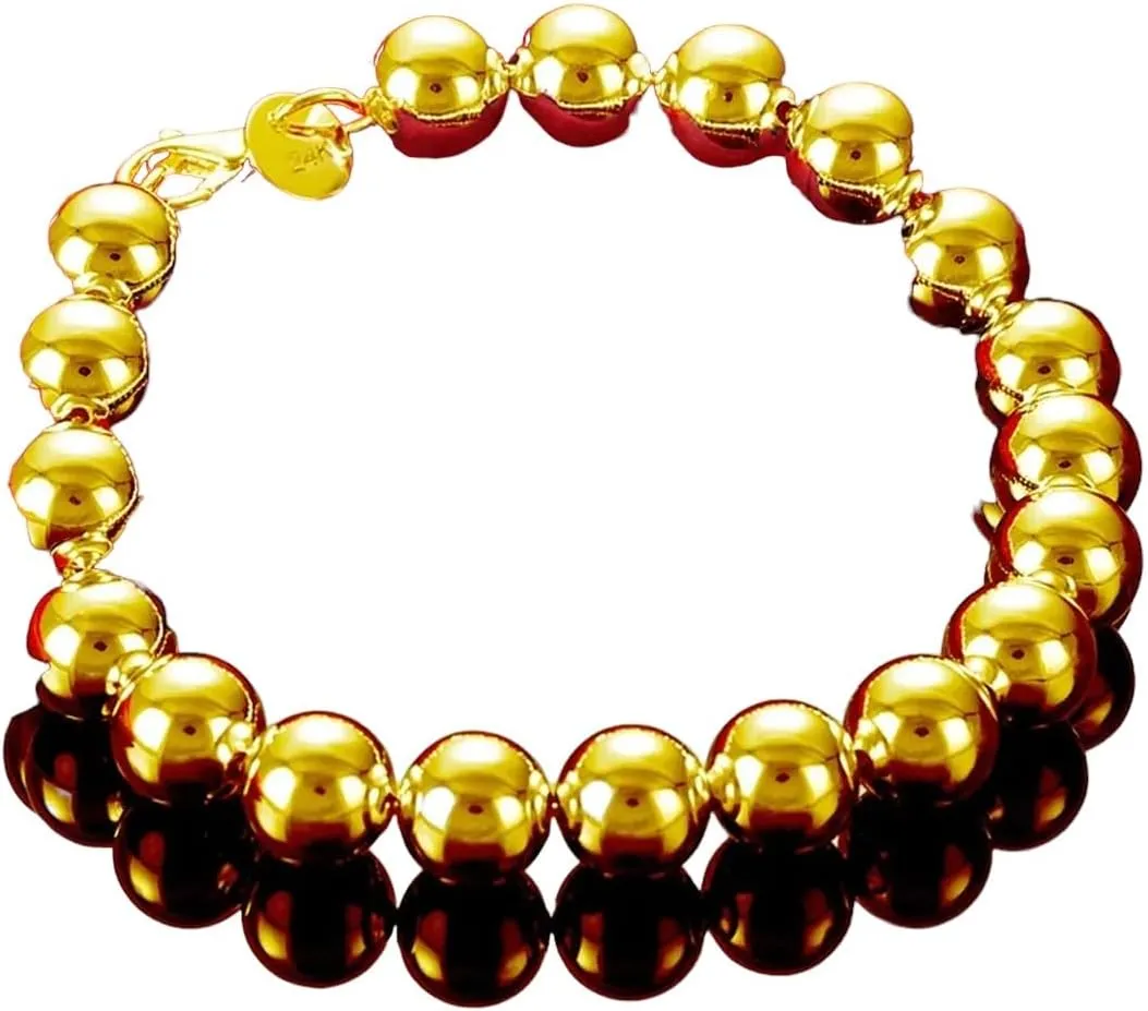 2026 Unisex 925 Sterling Silver 24K Gold 10Mm Hollow Ball Beads Chain Bracelet For Woman ministry temple silversmith indium Wedding Charm Party Decoration Jewelry Luxury With You Accessories Trendy Creative For Women And Men New 