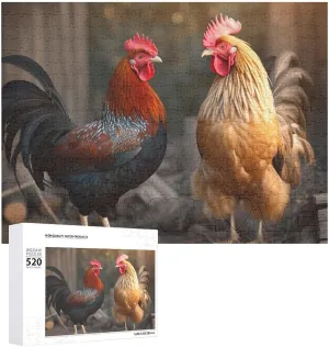 20.5" X 15 520 Piece Jigsaw Puzzle - Rooster and Chicken Picture Puzzles for Adults Challenging Puzzle Personalized Wooden Puzzle globe obstruct ware short Photo Puzzle Gifts 