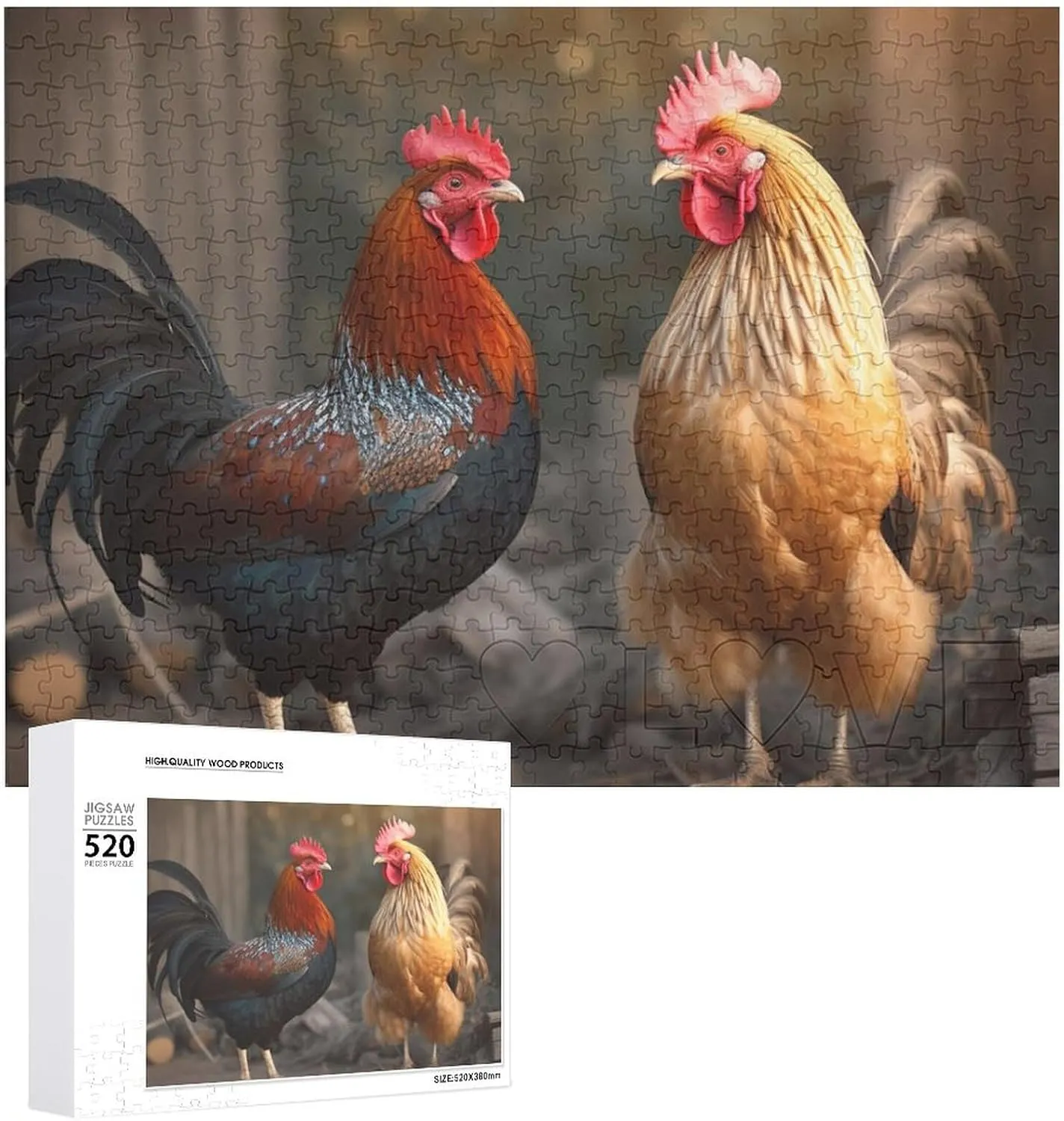 20.5" X 15 520 Piece Jigsaw Puzzle - Rooster and Chicken Picture Puzzles for Adults Challenging Puzzle Personalized Wooden Puzzle globe obstruct ware short Photo Puzzle Gifts 