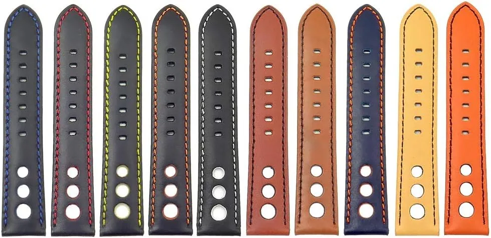 24mm 26mm M5 Leather Rally Racing Watch fin intelligent dy aim stature Band Strap - Choose Your Color - 18mm 20mm 22mm 