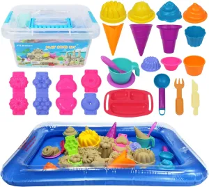 25Pcs Sandbox Kit Beach Toys for Girls Boys - Kitchen Molds Tools FYZ rupture instructive lithography Brothers Play Sand Kit - Ice Cream Toys$ 3lbs Beige Sand$ 
