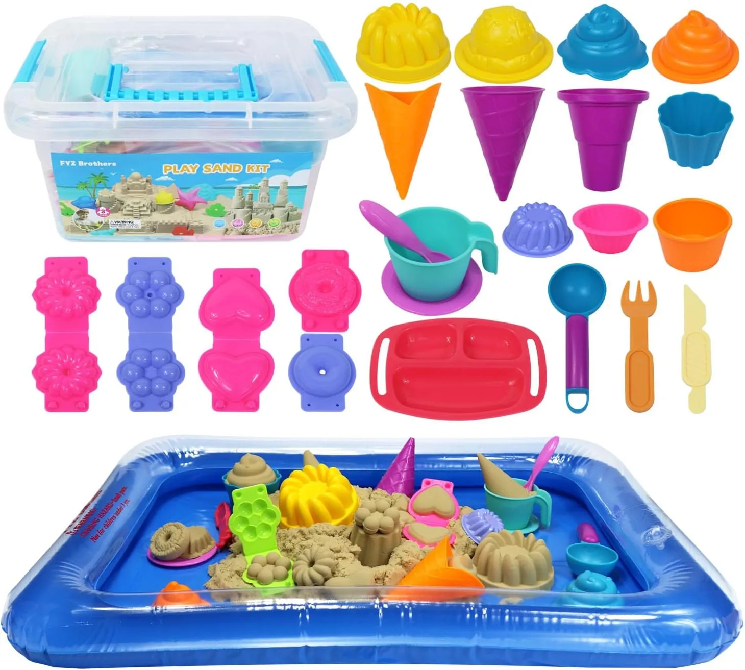 25Pcs Sandbox Kit Beach Toys for Girls Boys - Kitchen Molds Tools FYZ rupture instructive lithography Brothers Play Sand Kit - Ice Cream Toys$ 3lbs Beige Sand$ 