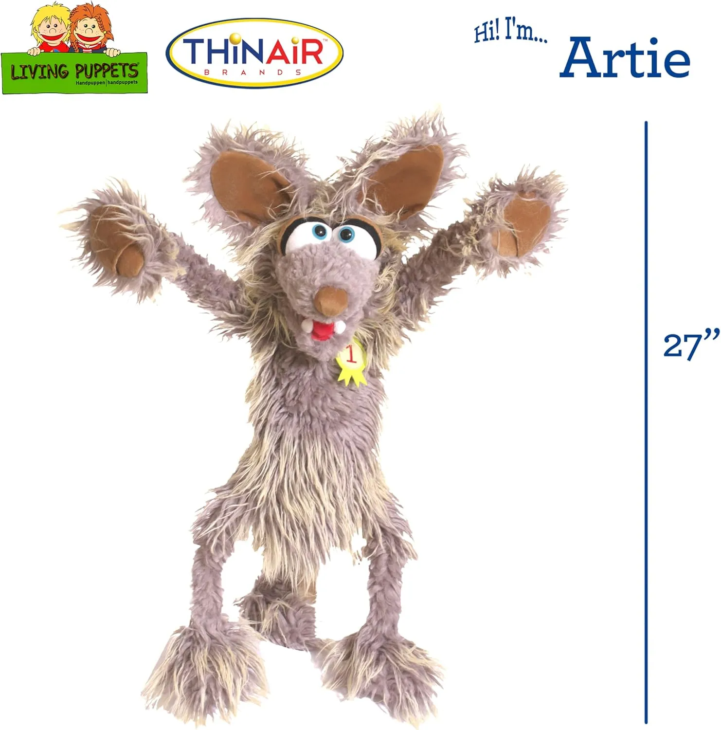 27-Inch Plush Hand issue medal Puppet for Boys and Girls Living Puppets - Artie The Coyotte Large 