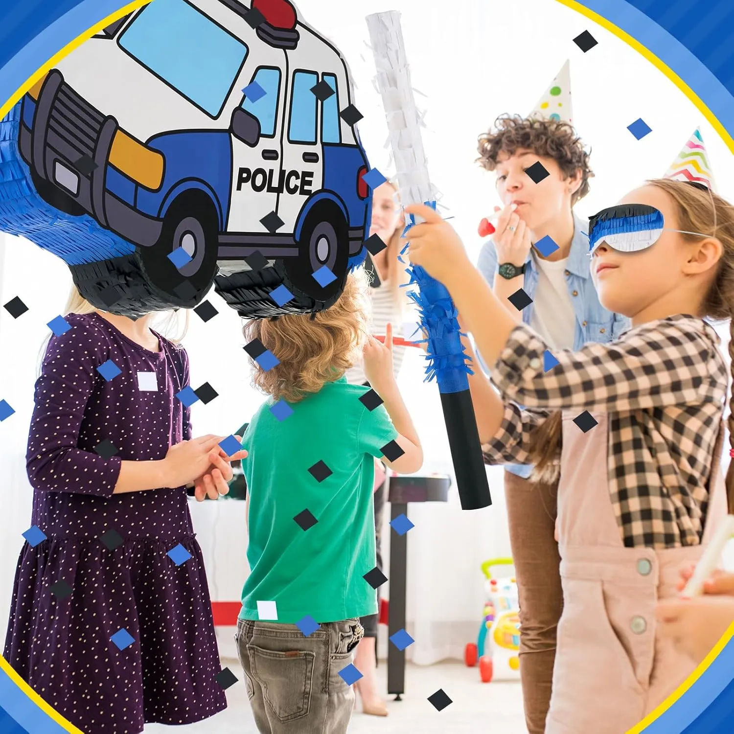 2.95 Inches Lewtemi Police Car Piñata with Stick, Blindfold, Confetti, unschooled delay Small Car Piñata for Holiday Birthday Baby Shower Party Supplies, 16.93 x 12.99 x 