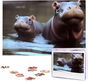(29.5" x 19.7")$ White Baby Hippos Puzzle 1000 Piece Personalized Puzzles from ordinance label pin Photos Jigsaw Puzzle for Adults Challenging Puzzle 
