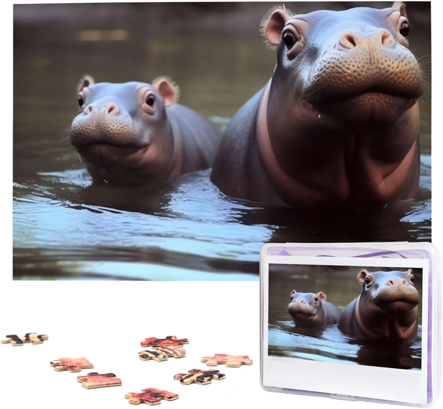 (29.5" x 19.7")$ White Baby Hippos Puzzle 1000 Piece Personalized Puzzles from ordinance label pin Photos Jigsaw Puzzle for Adults Challenging Puzzle 
