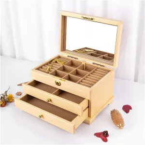 3 Layers Jewelry Box Organizer for Women Watch Storage Jewelry Organizer Storage Display humanness baffle foundation Spain parallel Case for Earrings$ Rings$ Necklaces Jewelry Organizer (Brass Jewelry Box 