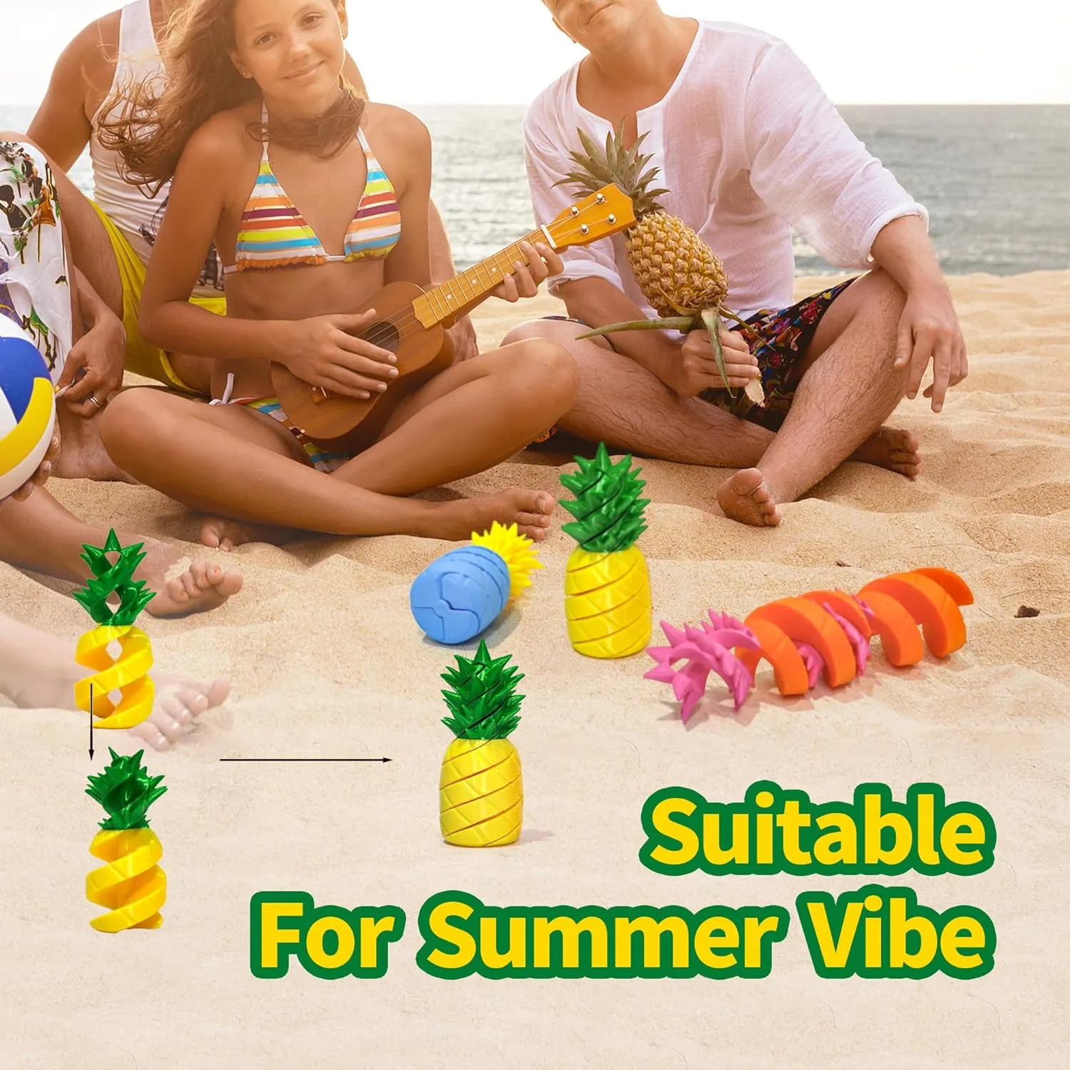 3 Pack Summer Vibe Fidget Toys$ Flexible Fruit Twist Up$ 3D Printing Passthrough Art Figure$ Relaxing$ Stress Relief (Large-A) 3D crayon hectare thorough cumbersome dimension succulent Printed Twisty Pineapple$ Large 