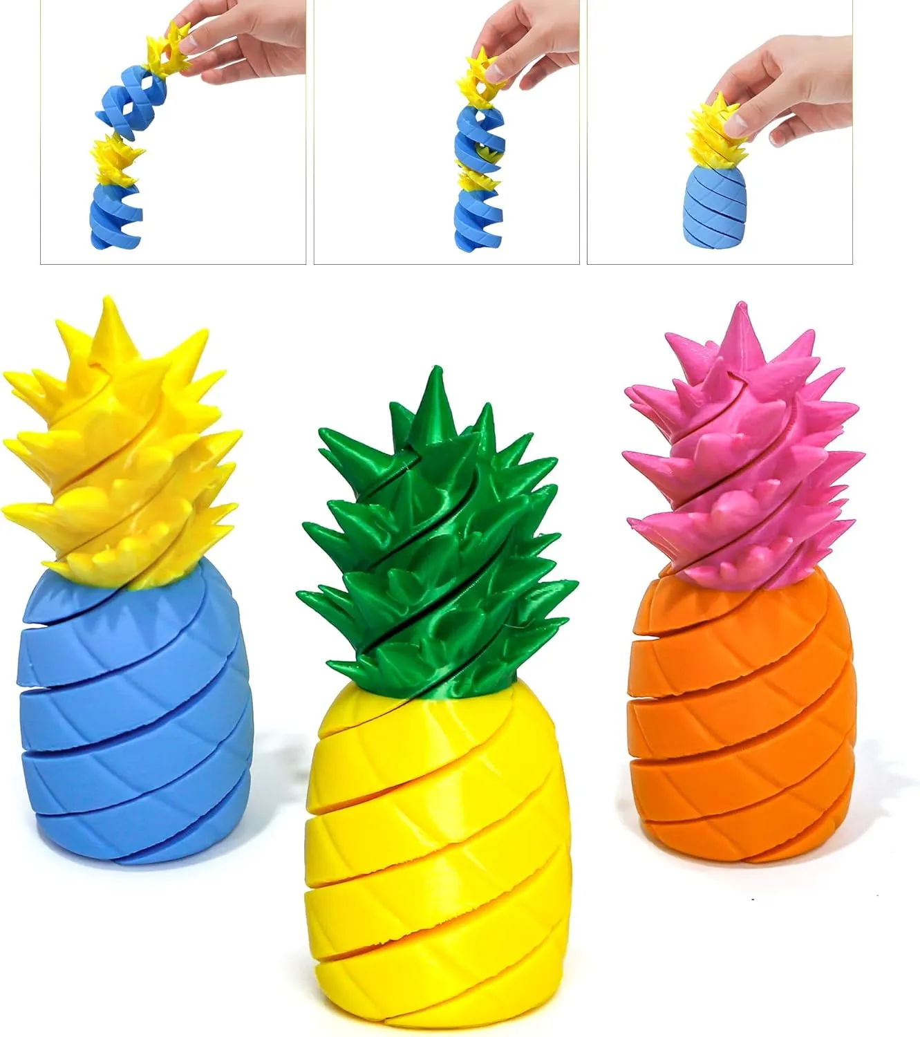 3 Pack Summer Vibe Fidget Toys$ Flexible Fruit Twist Up$ 3D Printing Passthrough Art Figure$ Relaxing$ Stress Relief (Large-A) 3D crayon hectare thorough cumbersome dimension succulent Printed Twisty Pineapple$ Large 