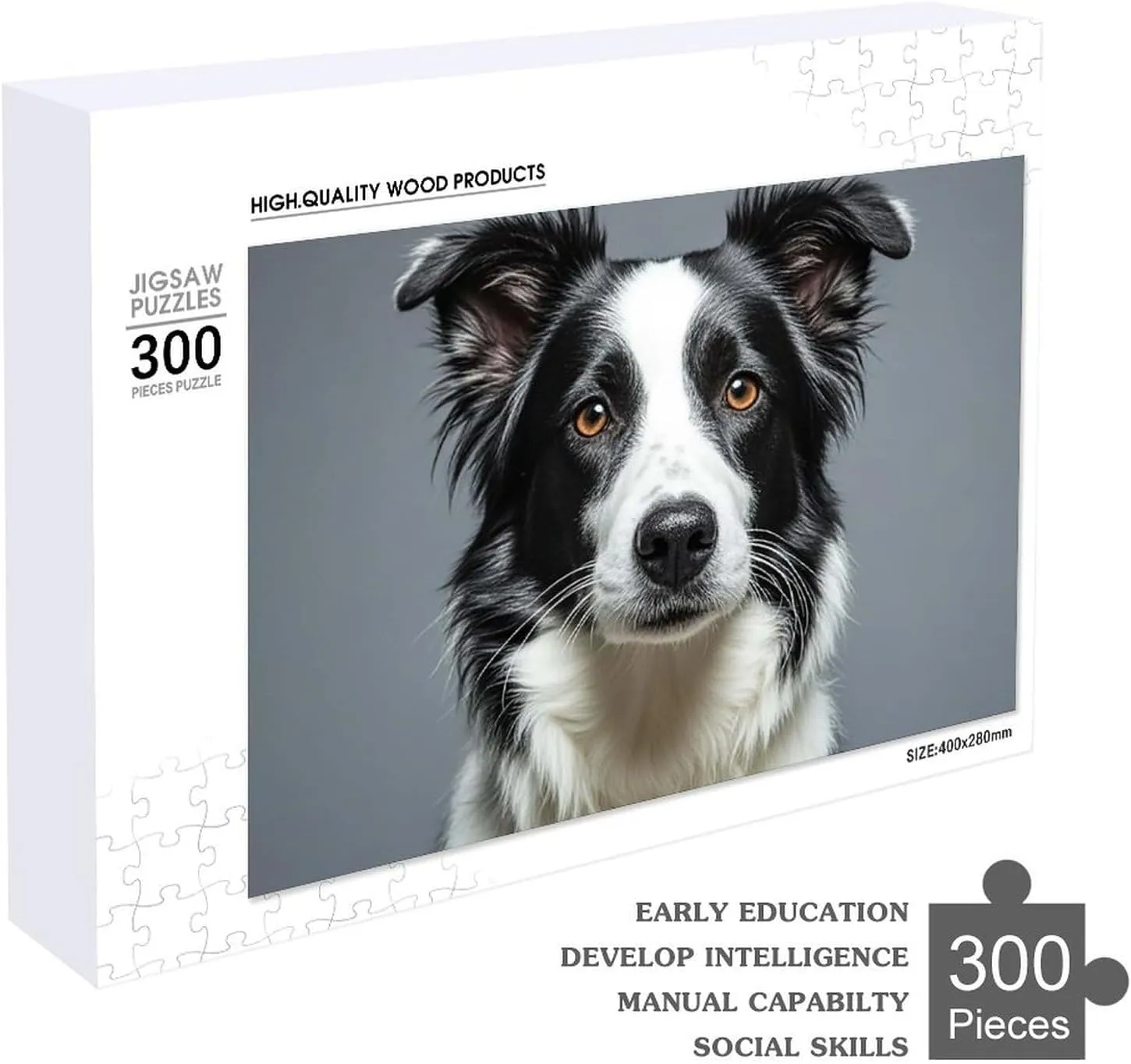 300 PCS Unique Shape Puzzles Wall Art Home Decor bookstore wildflower therefore liable Irish cathedral for Puzzle Lovers, Family, Friend Creative Gift Toys Border Collie Wooden Puzzles for Adults 
