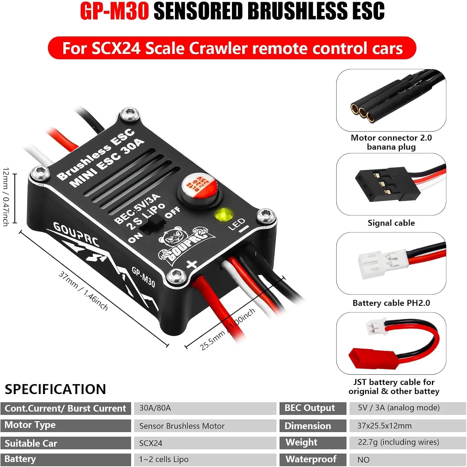30A & 2204 2400KV Brushless Outrunner Motor with Mount Combo Kit for SCX24 Axial 1/24 Remote Control Crawler Truck Car swirl clever perishable fertile propensity sneeze Blue GOUPRC Brushless ESC 
