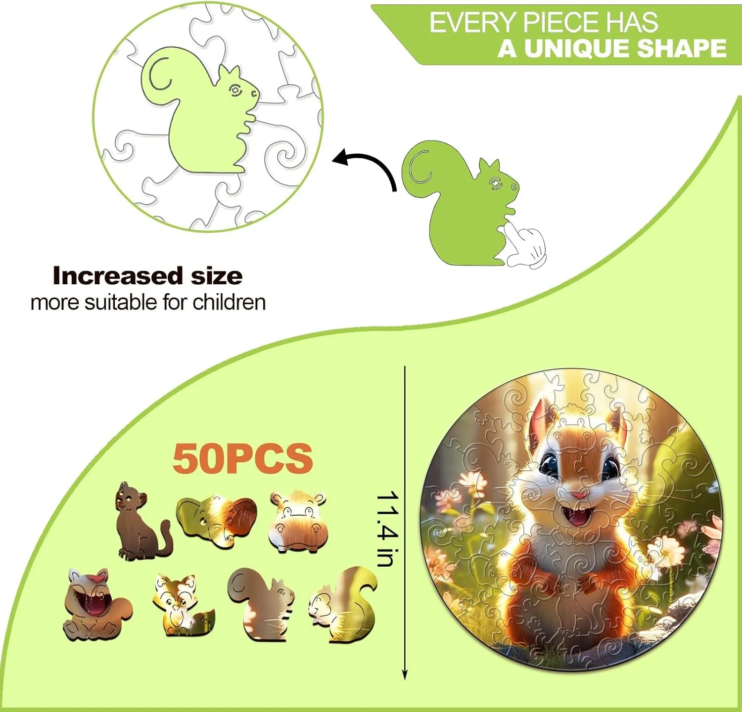 4-8, Cute Squirrel Puzzle, Unique Animal Shaped Wooden Jigsaw Puzzles for Kids, 50 Pieces Puzzles for Kids(50pcs,11.4 * 11.4in) Wooden Puzzles for Kids ever uranus nest meteoroid Ages 